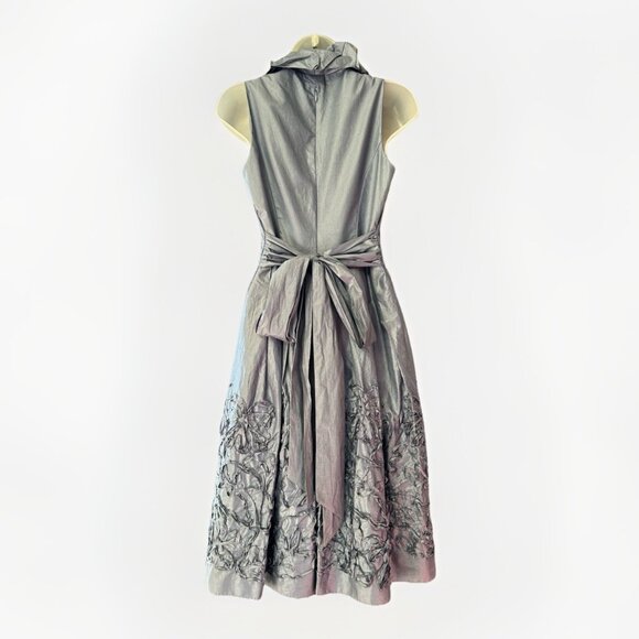 Adrianna Papell Blue Iridescent Ruffle Collar Midi Dress Size 6 Wedding Guest - Picture 3 of 12